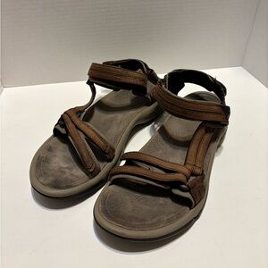 TEVA Terra Fi Lite Sandals Women's Brown Leather Ankle Strap Comfort - US 9